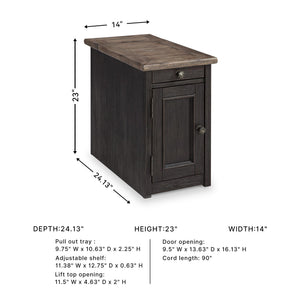 Rustic Chair Side End Table with Pull-Out Tray & USB Ports