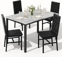 5-Piece Faux Marble Dining Table Set with Button-Tufted Chairs