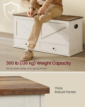 Farmhouse Storage Bench with 2 Fabric Drawers