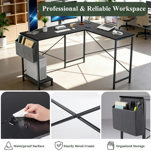 L-Shaped Desk 50 Inch – Reversible Corner Computer Desk with CPU Stand & Storage Bag