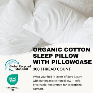 Organic Cotton Bed Pillows with Pillowcase – Down Alternative, Queen & King
