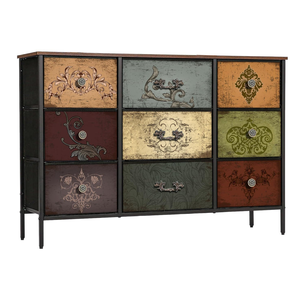 9-Drawer Fabric Dresser with Metal Frame & Wood Top