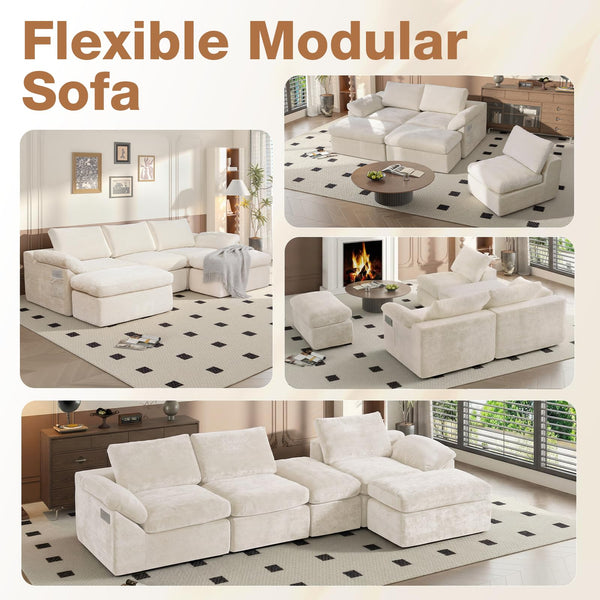 108" U-Shape Modular Sectional Sofa with Ottoman