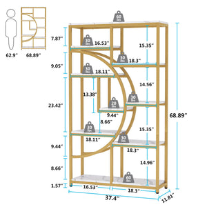 9-Shelf Etagere Bookcase with Metal Frame