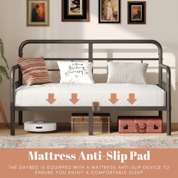 Twin Metal Daybed Frame with Storage and Modern Headboard