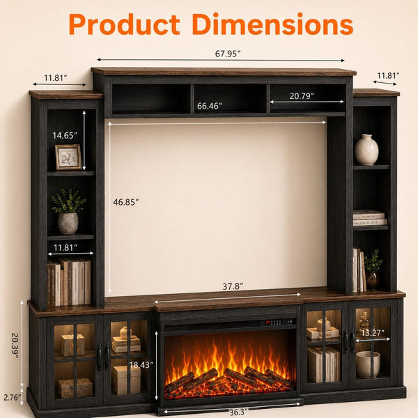 98" Farmhouse TV Stand with Fireplace & Barn Doors