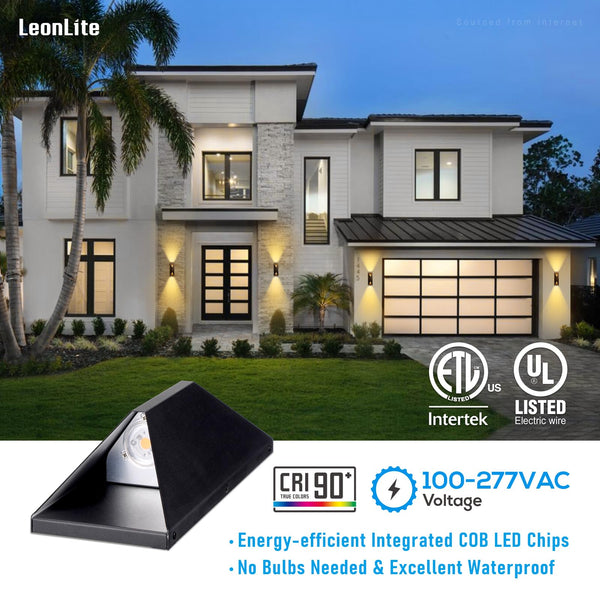 Dimmable LED Up Down Wall Light – 14 Inch, IP65, CRI 90+, 100-277V, Pack of 2
