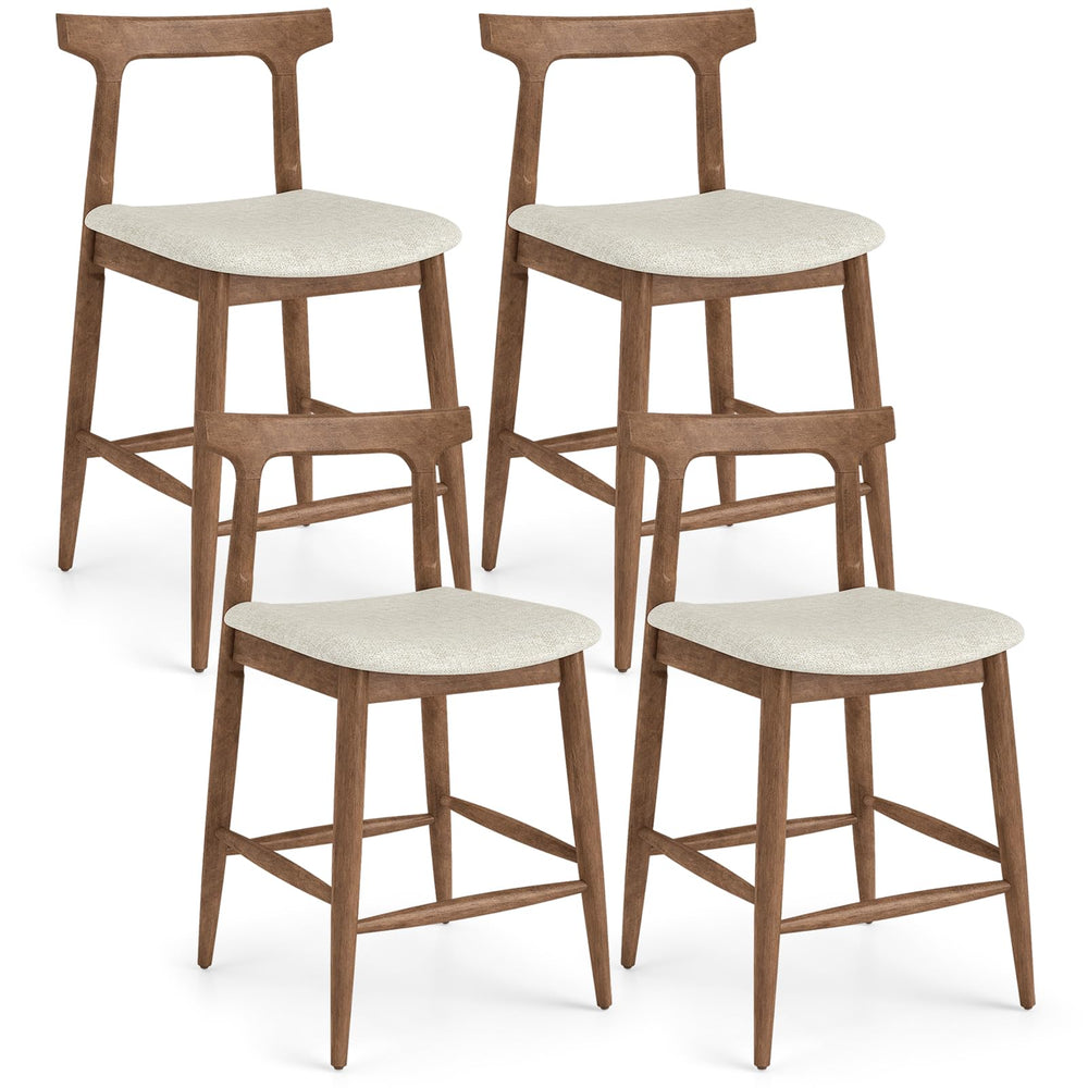 Counter Height Bar Stools Set of 4 – Upholstered Cushioned Seats with Curved Back & Footrest