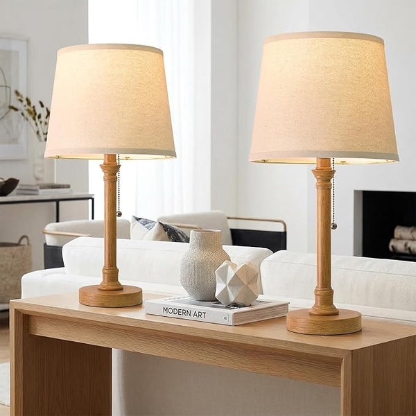 Small Pull Chain Table Lamp with Fabric Shade 19.5"