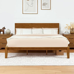 Japandi Solid Wood Platform Bed Frame with Optional Headboard