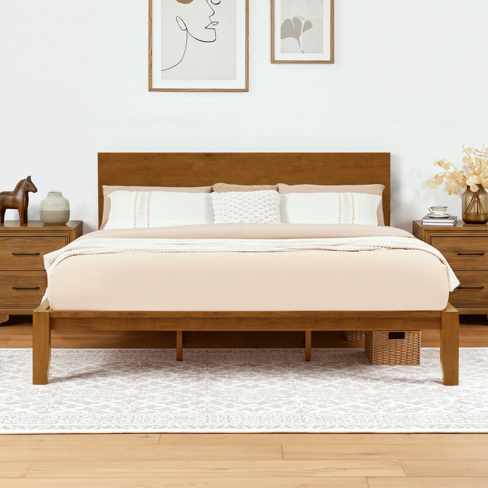 Japanese Joinery Solid Wood Bed Frame with Headboard
