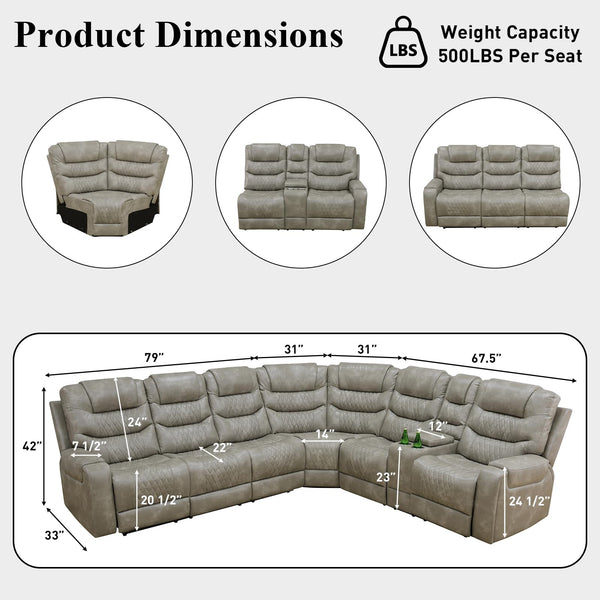 Power Reclining Sectional Sofa with USB Ports & Storage