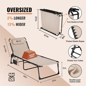 Oversized Folding Outdoor Chaise Lounge Chair with 5 Adjustable Positions