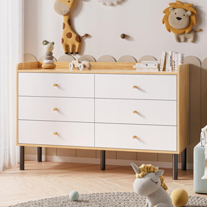 6 Drawer Dresser with Wood Frame and Metal Handles