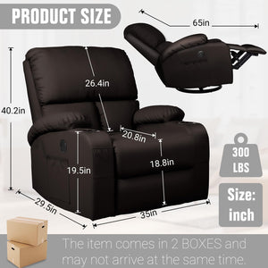 Swivel Rocker Recliner Chair with Massage, Heat & USB Charging