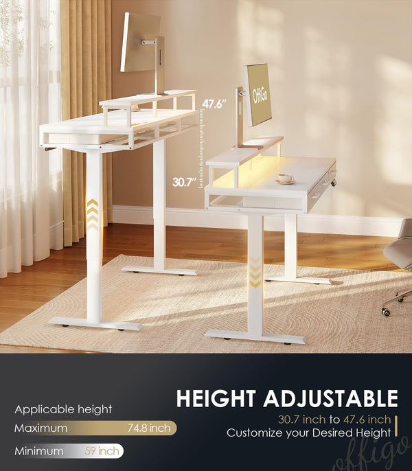 Electric Standing Desk with Drawers & Monitor Stand, 55 Inch