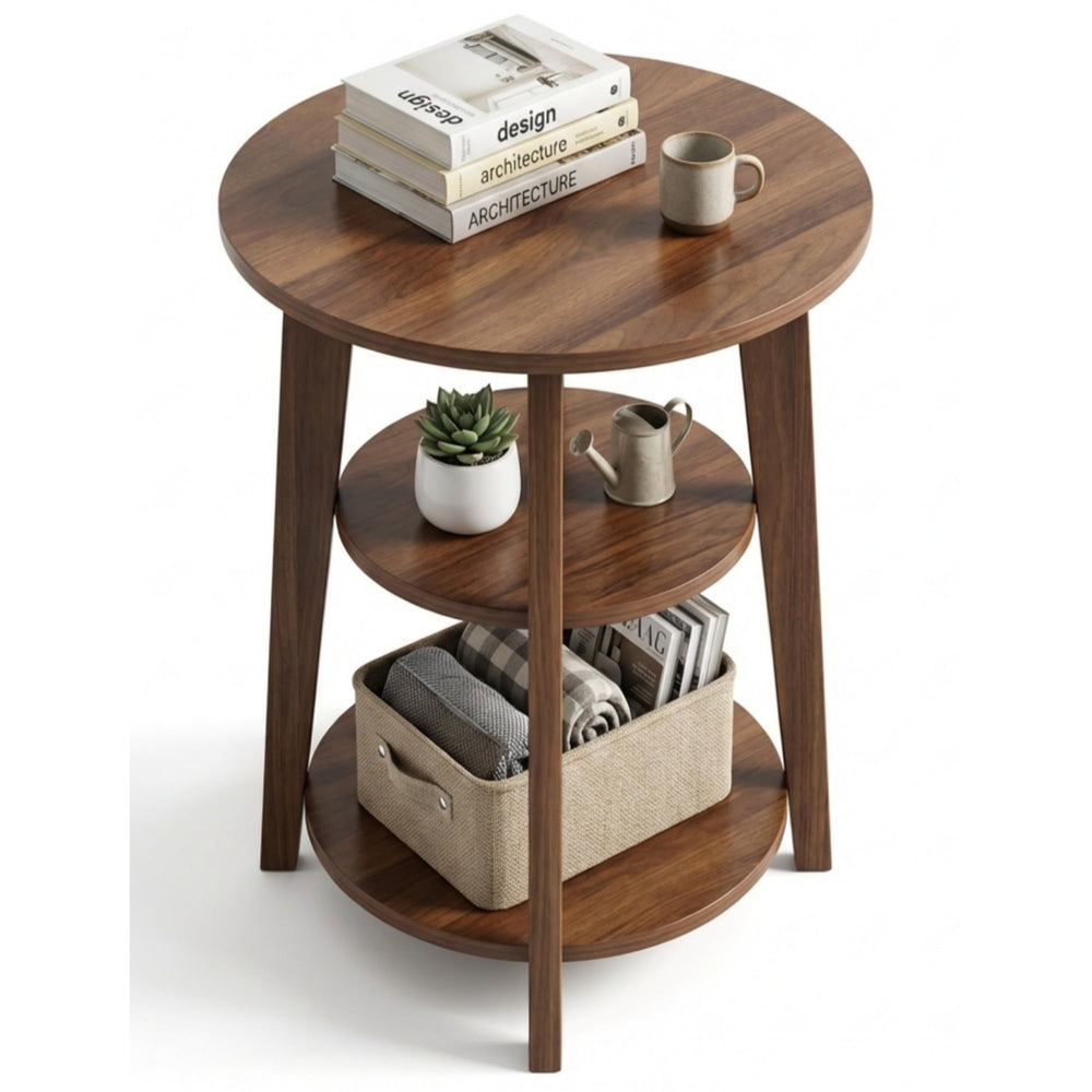 3-Tier Round Side Table with Storage Shelves