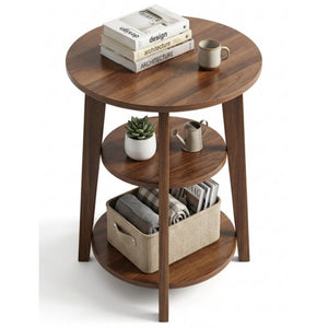 3-Tier Round Side Table with Storage Shelves