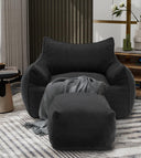 Bean Bag Chair with Footrest & Armrests – Corduroy Foam Sofa