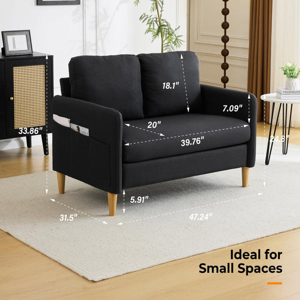 Linen Loveseat Sofa with Side Storage