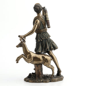 Artemis Greek Goddess Statue with Deer – Cold Cast Bronze Resin, 11 Inch