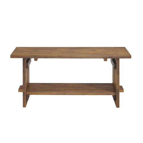 40" Entryway Bench with Storage Shelf – Solid Acacia Wood