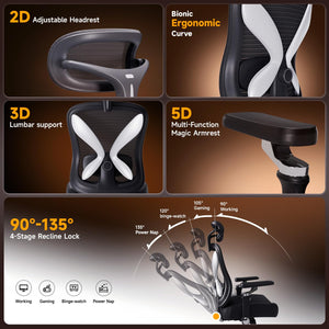Ergonomic High-Back Mesh Office Chair with 5D Flip-Up Armrests