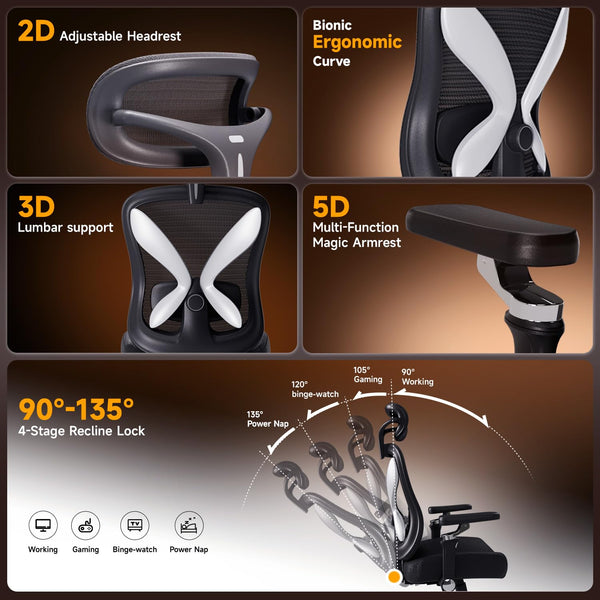 Ergonomic High-Back Mesh Office Chair with 5D Flip-Up Armrests
