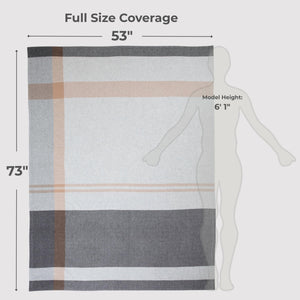 100% Pure Cashmere Throw Blanket – Woven, Large 73"x53", Gray & Beige Stripe