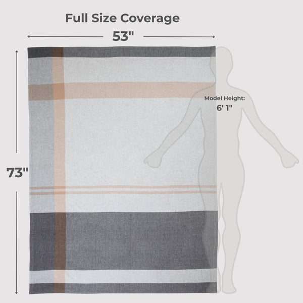 100% Pure Cashmere Throw Blanket – Woven, Large 73"x53", Gray & Beige Stripe