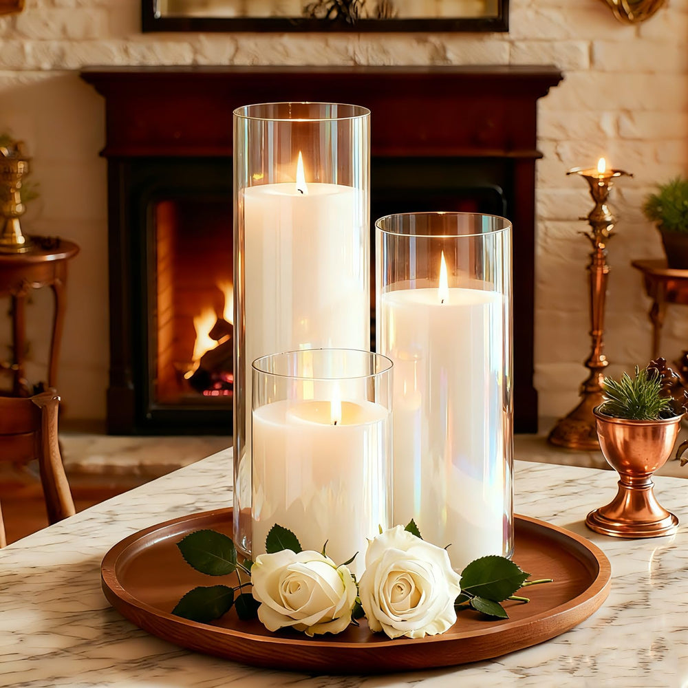 White Pillar Candles & Glass Cylinder Vases Set (24 Pcs)