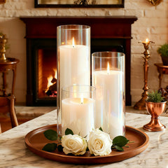White Pillar Candles & Glass Cylinder Vases Set (24 Pcs)