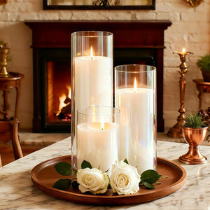 White Pillar Candles & Glass Cylinder Vases Set (24 Pcs)