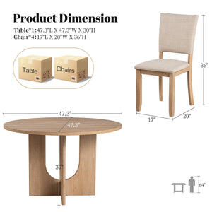 5-Piece Round Dining Table Set with 4 Upholstered Chairs