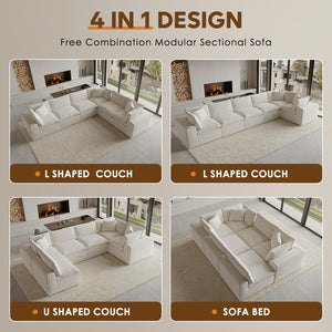 Modular Sectional Sofa Bed with Deep Seats – Chenille Cloud Couch