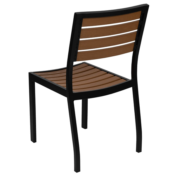 Outdoor Stackable Side Chair with Faux Teak Poly Slats