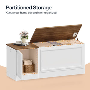 Storage Bench with Toy Box and Safety Hinge – White & Walnut, 47.2"