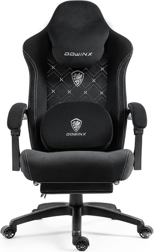 Ergonomic Fabric Gaming Chair with Heated Massage & Footrest