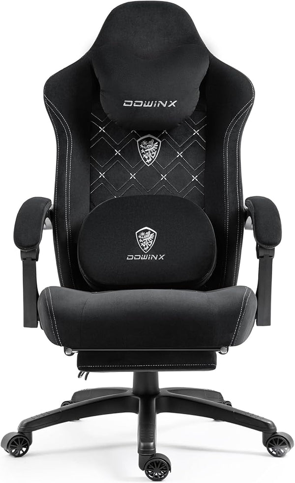 Ergonomic Fabric Gaming Chair with Heated Massage & Footrest