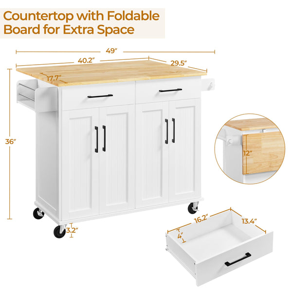 Rolling Kitchen Island Cart with Drop Leaf & Storage