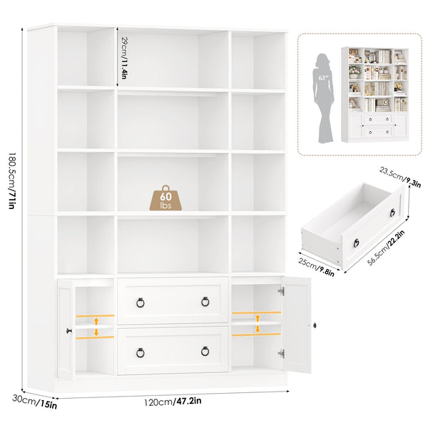 71 Inch Tall Bookcase with Doors and Drawers
