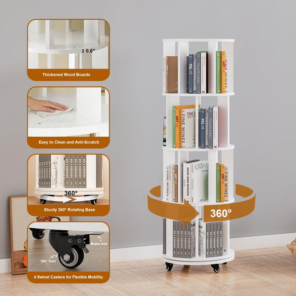 Rotating Bookshelf Tower with Wheels