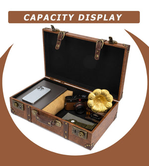Vintage Leather Suitcase Set with Wooden Frame