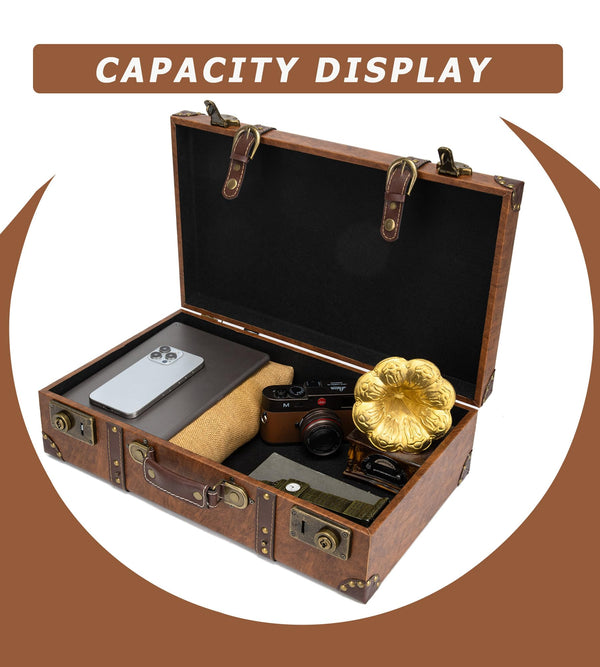 Vintage Leather Suitcase Set with Wooden Frame