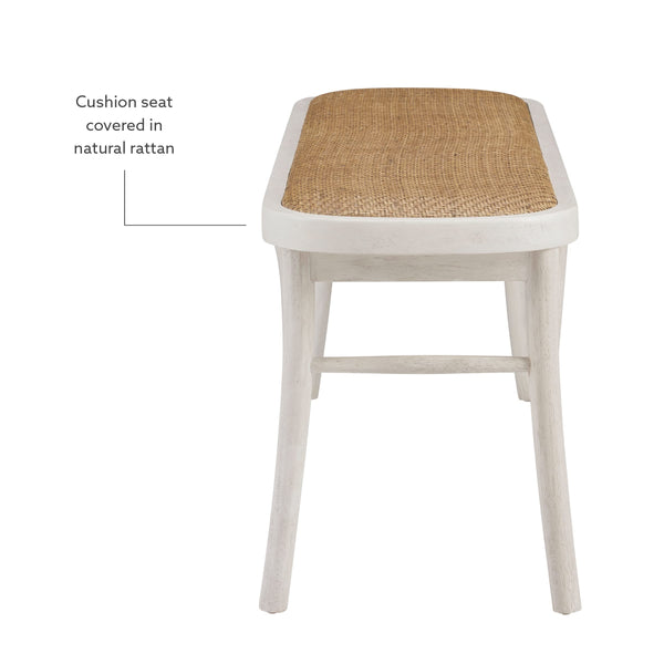 White Bentwood Bench with Rattan Seat