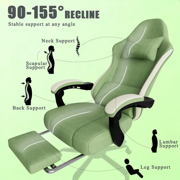 High Back Fabric Gaming Chair with Footrest