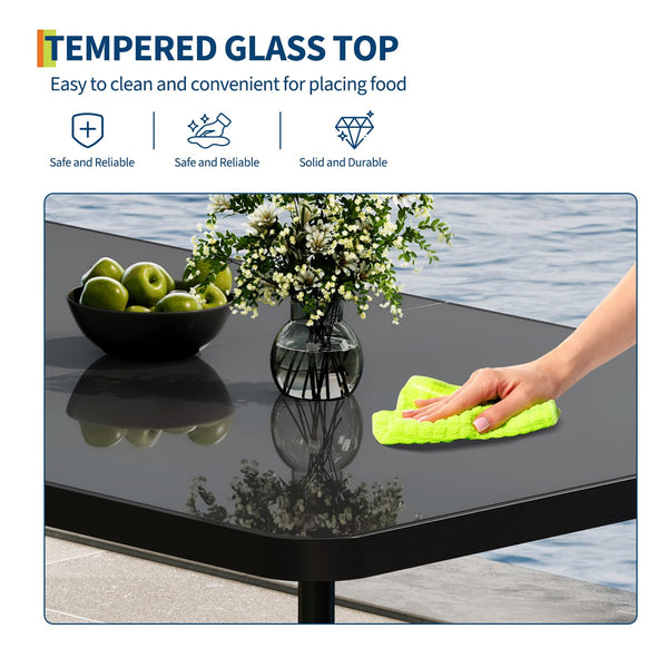59-Inch Rectangular Outdoor Dining Table with Tempered Glass Top