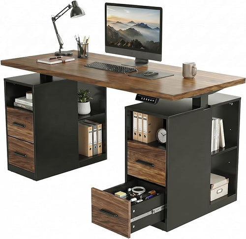 L-Shaped Electric Standing Desk with Storage Drawers