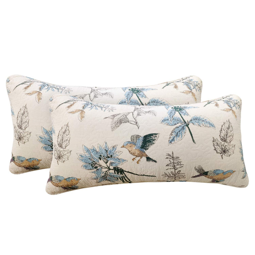 King Size Pillow Shams Set of 2 – Cotton Farmhouse Birds Print