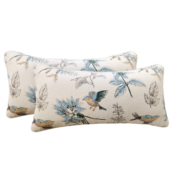 King Size Pillow Shams Set of 2 – Cotton Farmhouse Birds Print